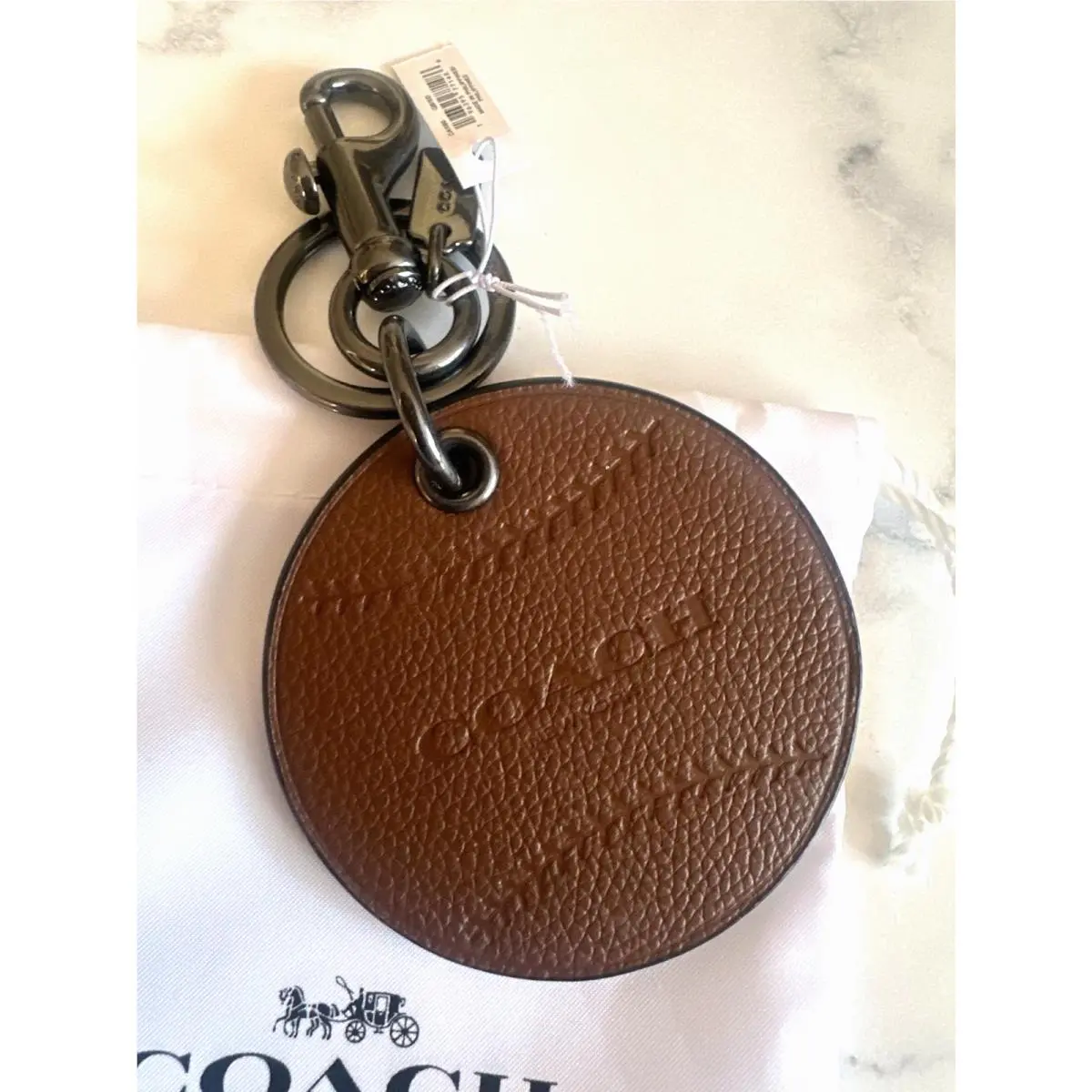Coach Baseball Bag Charm Key Ring- Leather Brown-dark Hardware-trigger Hook