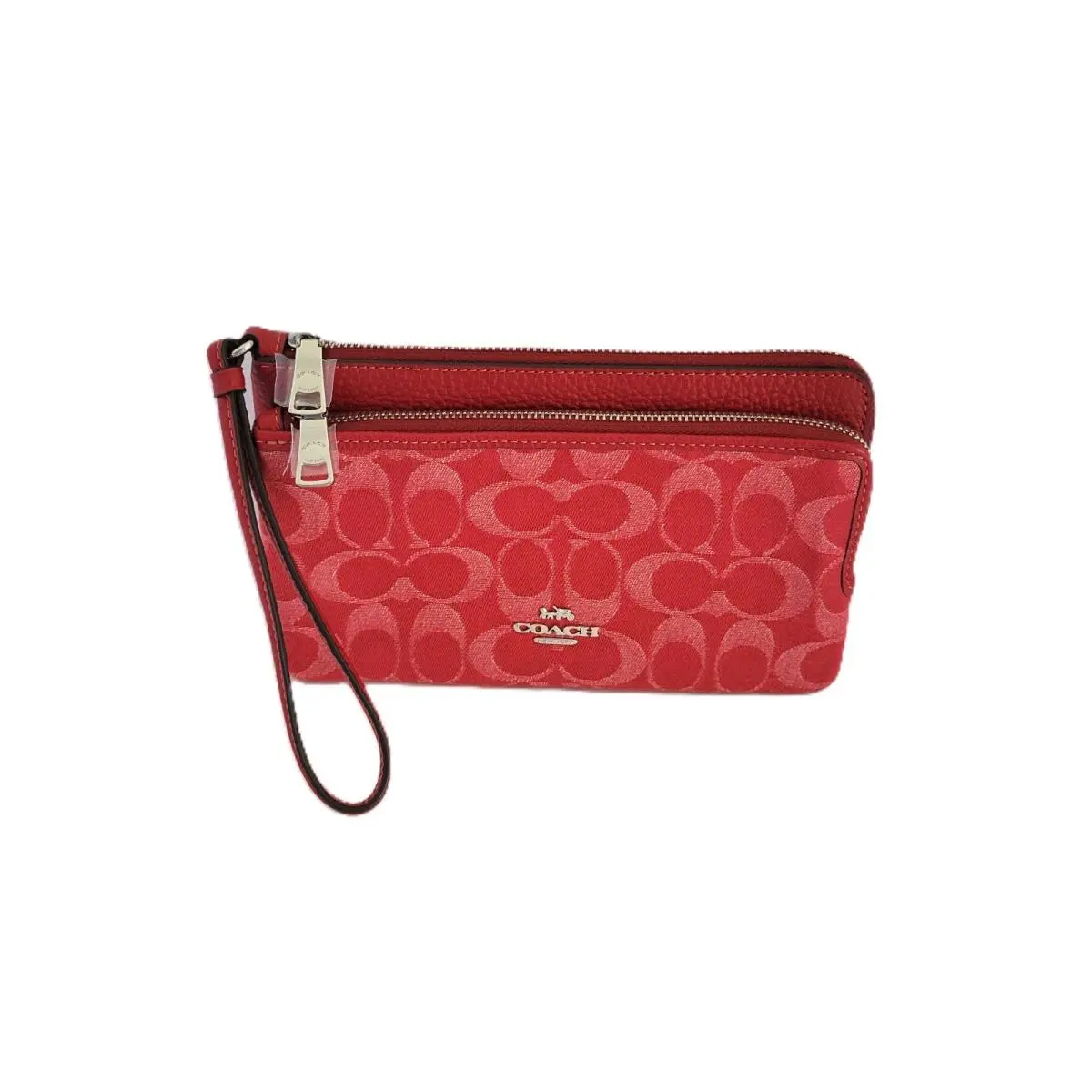 Coach Double Zip Wallet - CX161 Aquamarine Blue Signature Canvas Leather