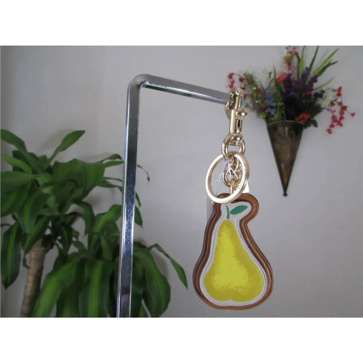 Coach Pear Bag Charm In Signature Canvas C8249 Gold / Yellow / Khaki
