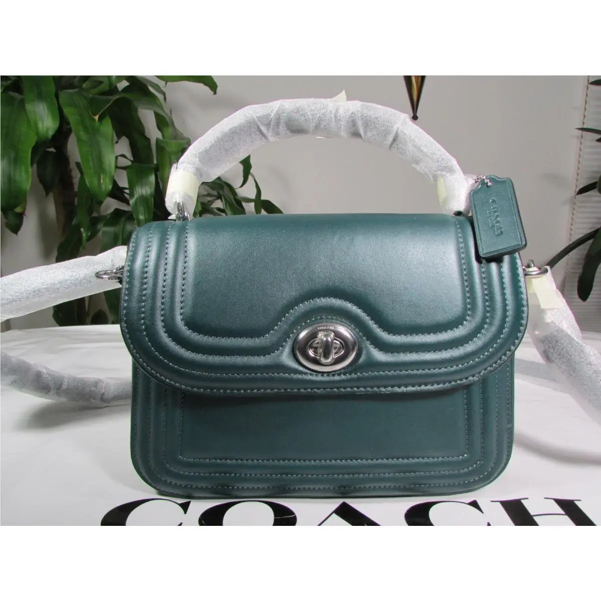 Coach Leather Marlie Border Quilting Top Handle Satchel C6800 Metallic Ivy