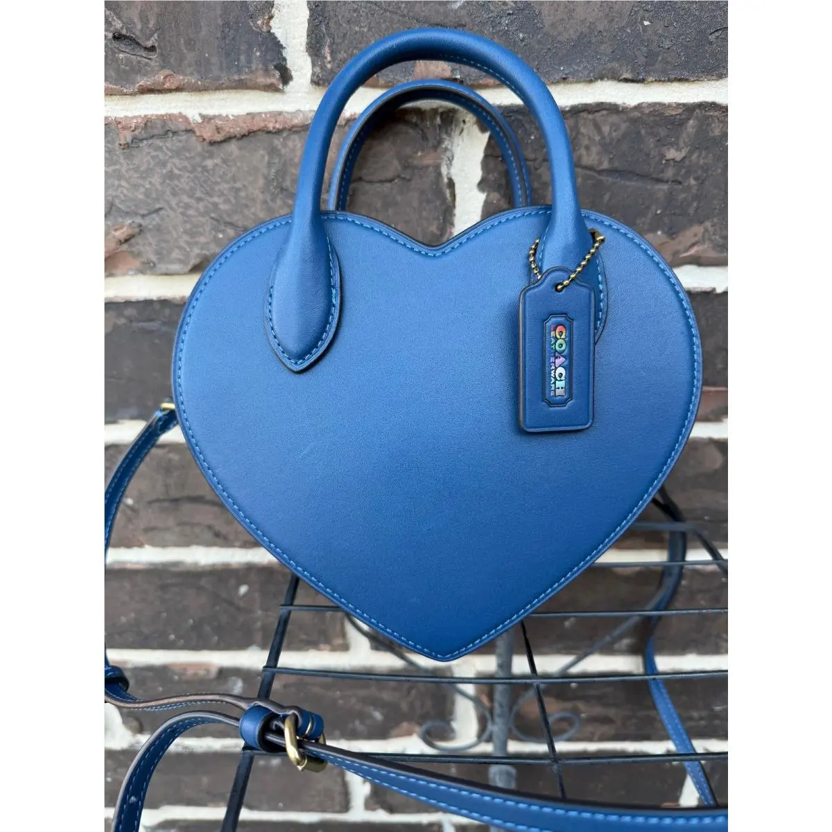 Coach Glovetanned Leather Heart Bag Double Handle Crossbody Blue