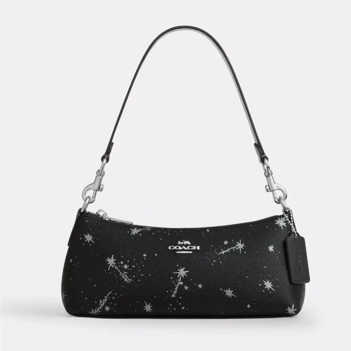Coach Charlotte Shoulder Bag Black Leather Star Print Elegant Handbag