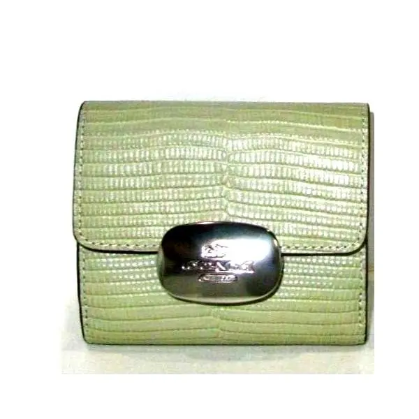 Coach Eliza Lizard Embossed Leather Small Wallet Pale Green CR395 Nip