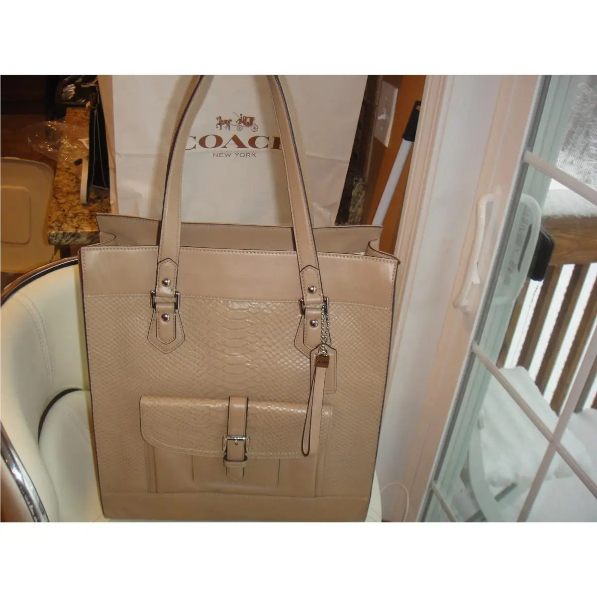 New/tag Coach Charlie Embossed Python Leather Tote Bag.mfsrp