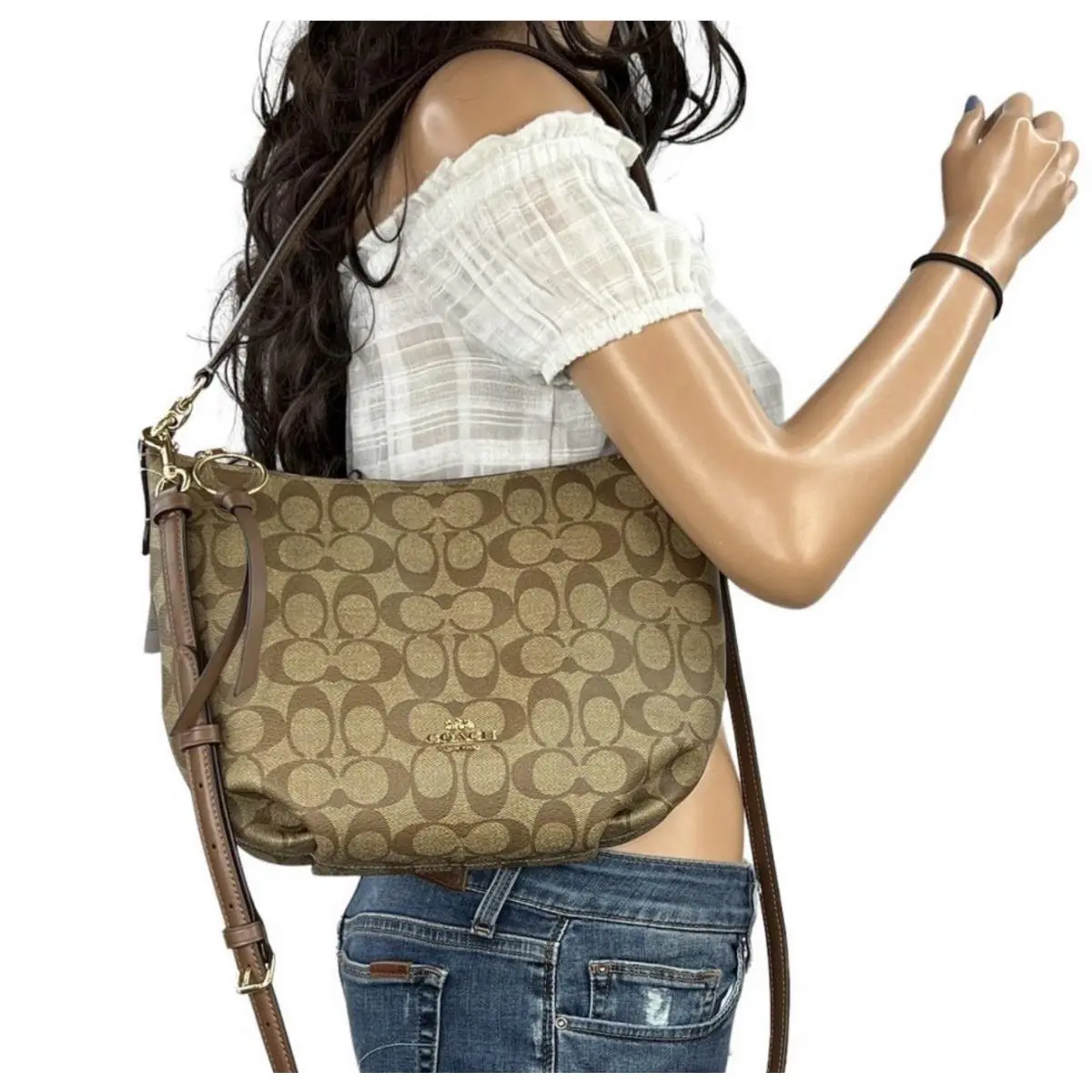 Coach Skylar Signature CC Medium Hobo Shoulder Crossbody Bag Khaki/brown