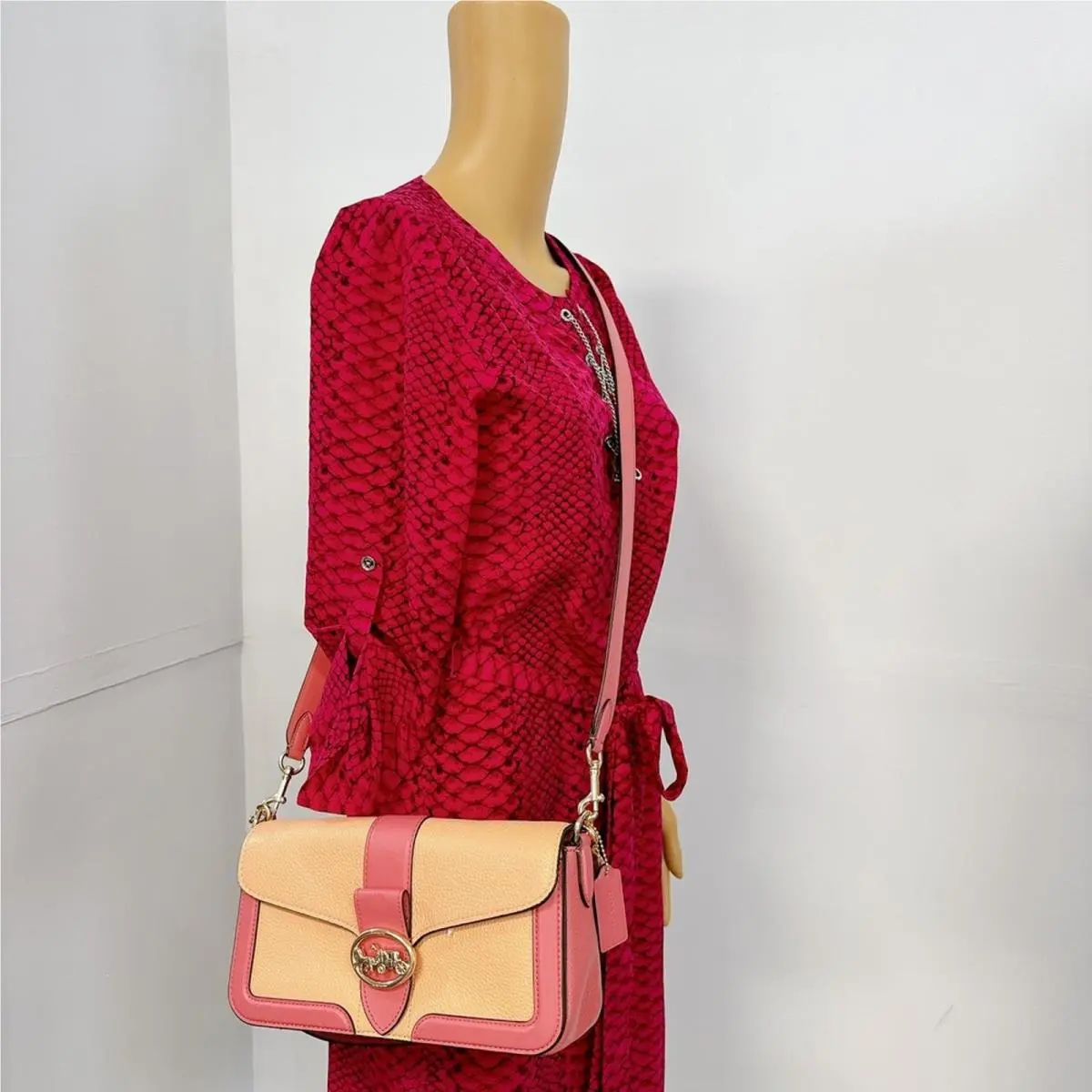 Coach C8607 Georgie Shoulder Bag In Colorblock IN Faded Blush Taffy