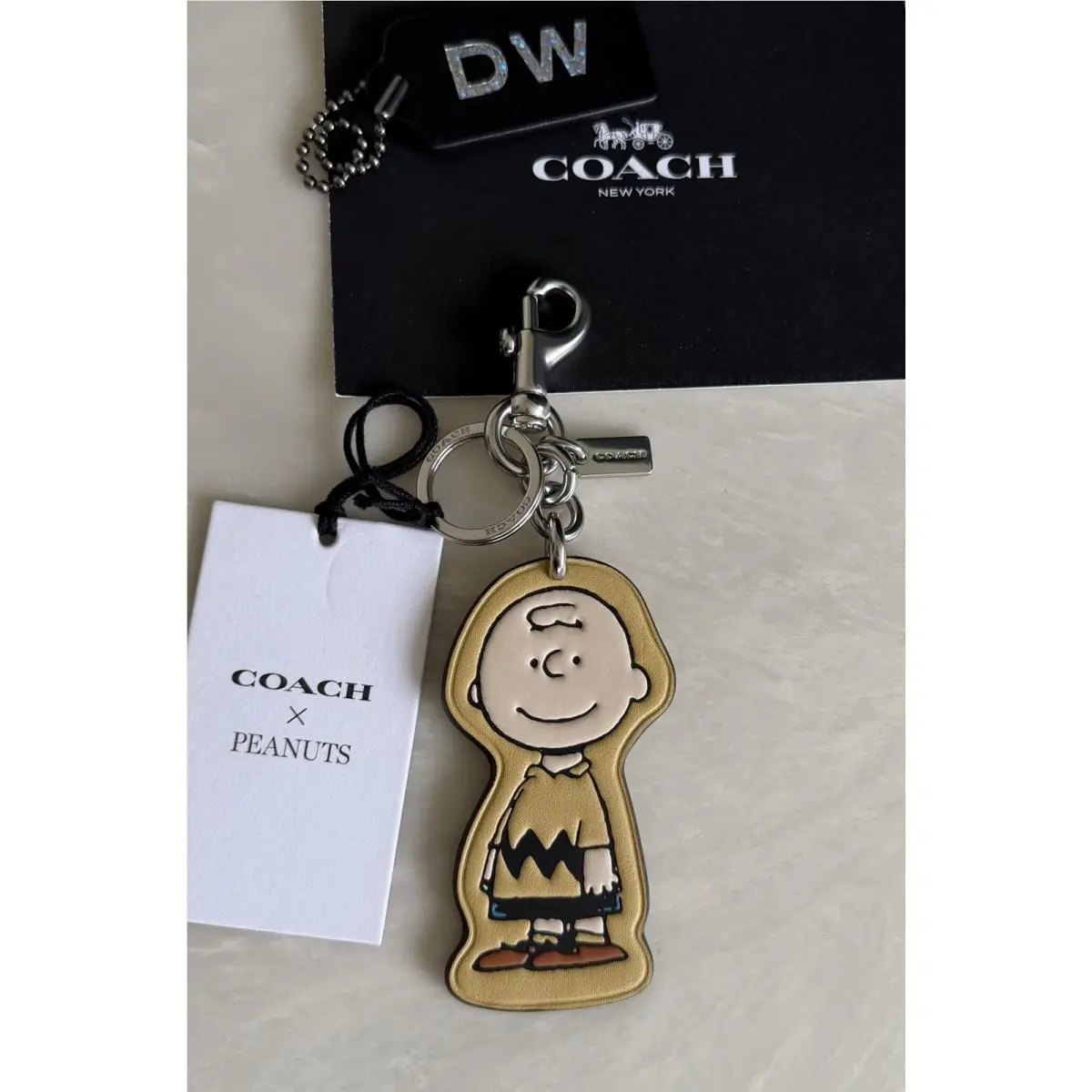 Coach Peanuts Charlie Brown Leather Hay/multi Bag Charm Keyring Fob CBG59