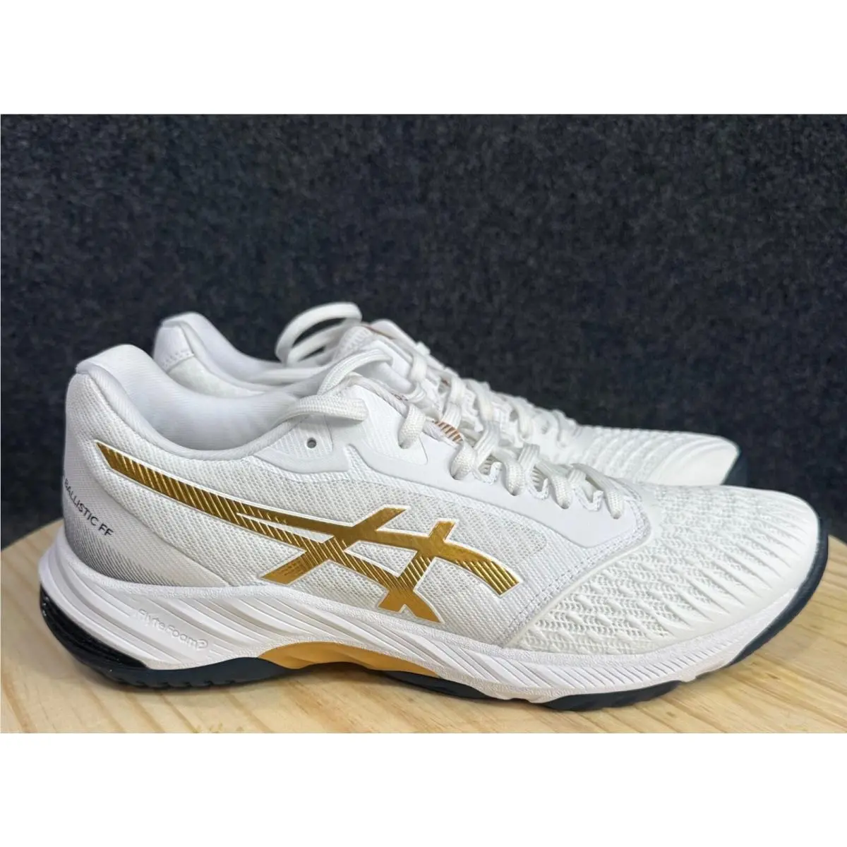 Asics Netburner Ballistic FF 3 White Pure Gold Court Shoes Womens Size 11.5 - White