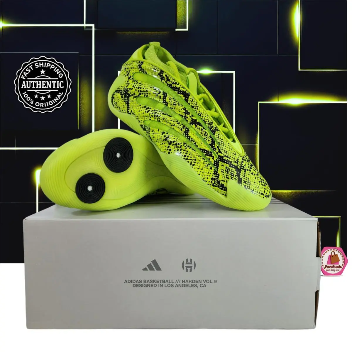 Adidas Harden Vol 9 Solar Lime Green Snakeskin Black Basketball JR8289 Size 7-13