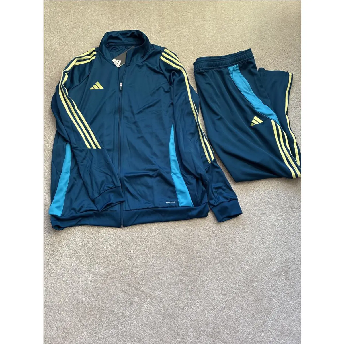 Adidas Men`s Blue Yellow Tiro Tracksuit Jacket Pant 2XL Xxl Full Suit