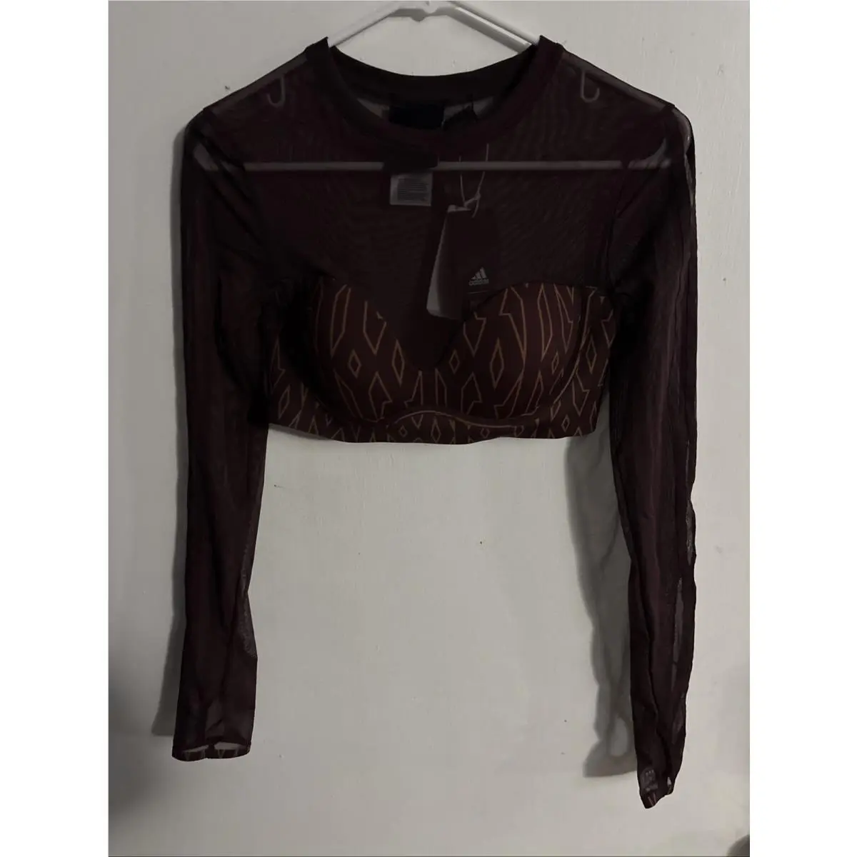 Beyonce Adidas Ivy Park Icy Park Monogram Logo Mesh Sheer Crop Top US S