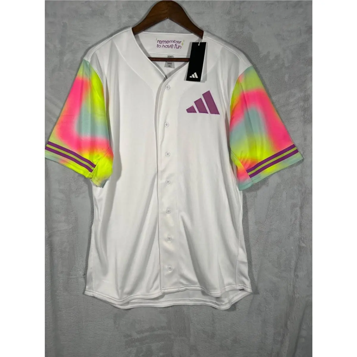 Adidas Mens Large Bates 22 Baseball Jersey White W/ Tie-dye Sleeves Polyester