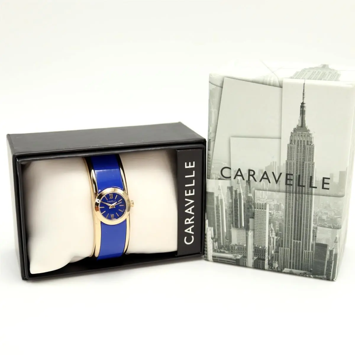 York Blue Gold Tone 20mm Petite Watch Cuff Working by Caravelle