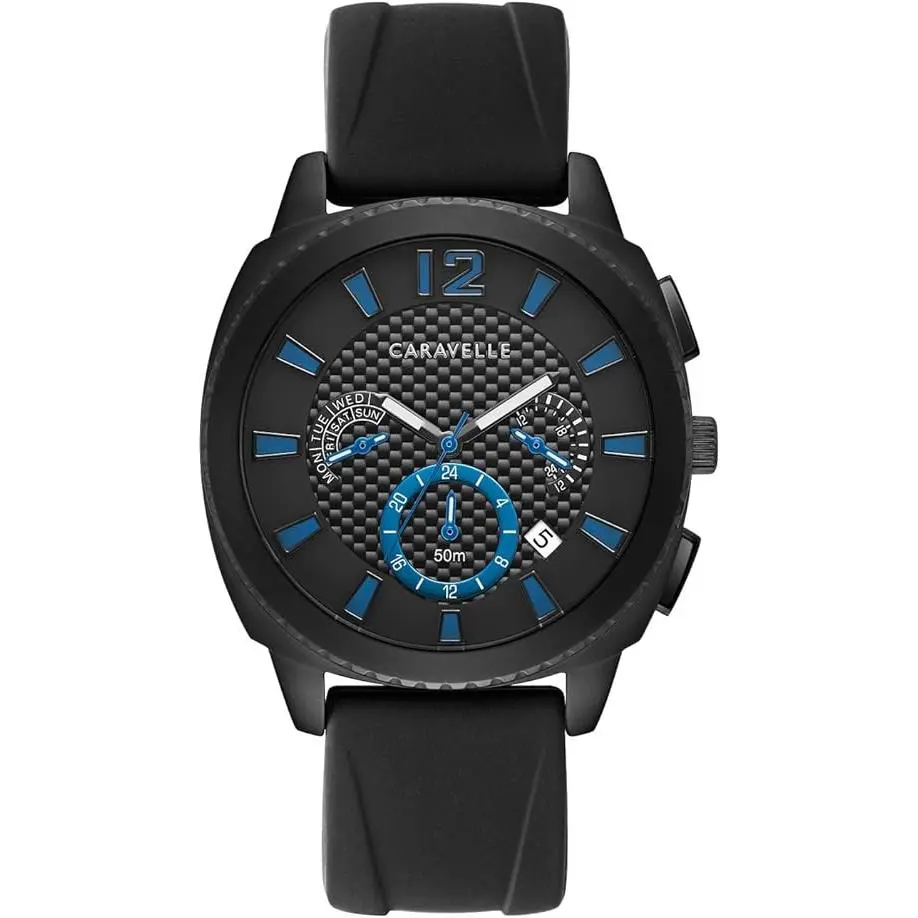 by Bulova Sport Chronograph Black Silicone Mens Watch by Caravelle