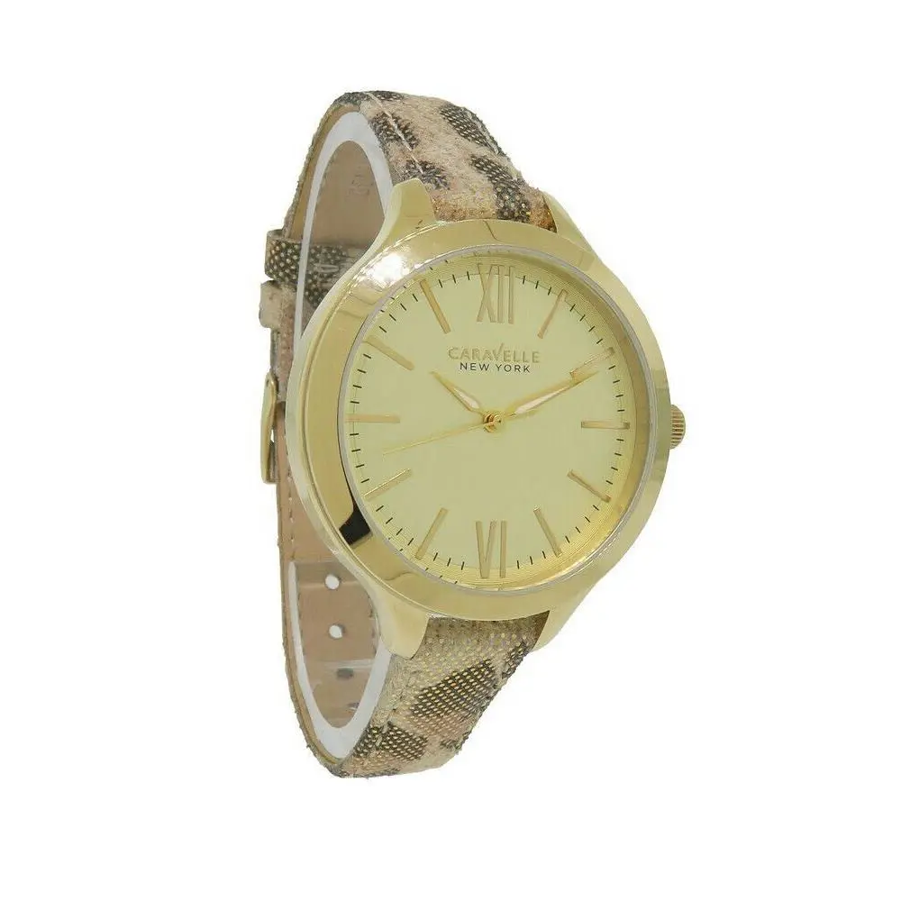 New York Women`s Champagne Tone Analog Roman Numerals Watch 44L161 by Caravelle