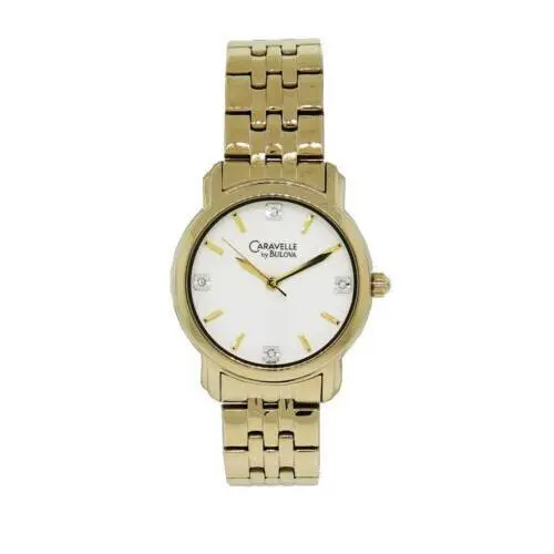 Caravelle by Bulova Women`s Clear Crystal Round Analog Gold Tone Watch 44L113 - Dial: Black, Gold, Silver, White, Band: Gold, Bezel: Gold