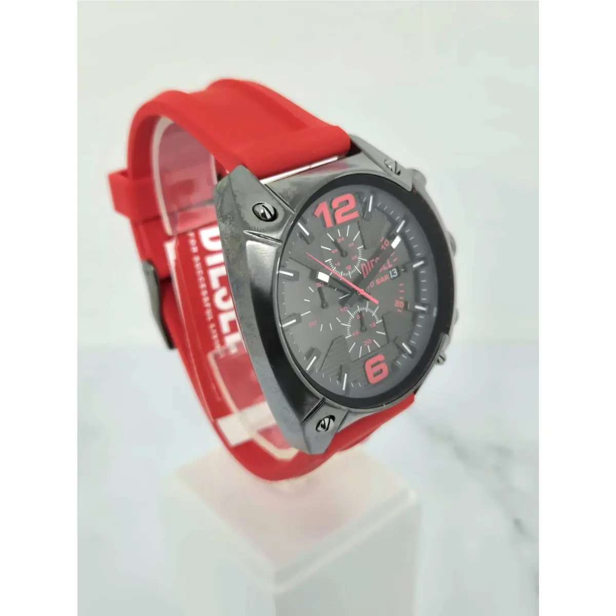 Diesel DZ4481 49mm Gun Metal Stainless Steel Case Red Silicone Strap Mens Watch
