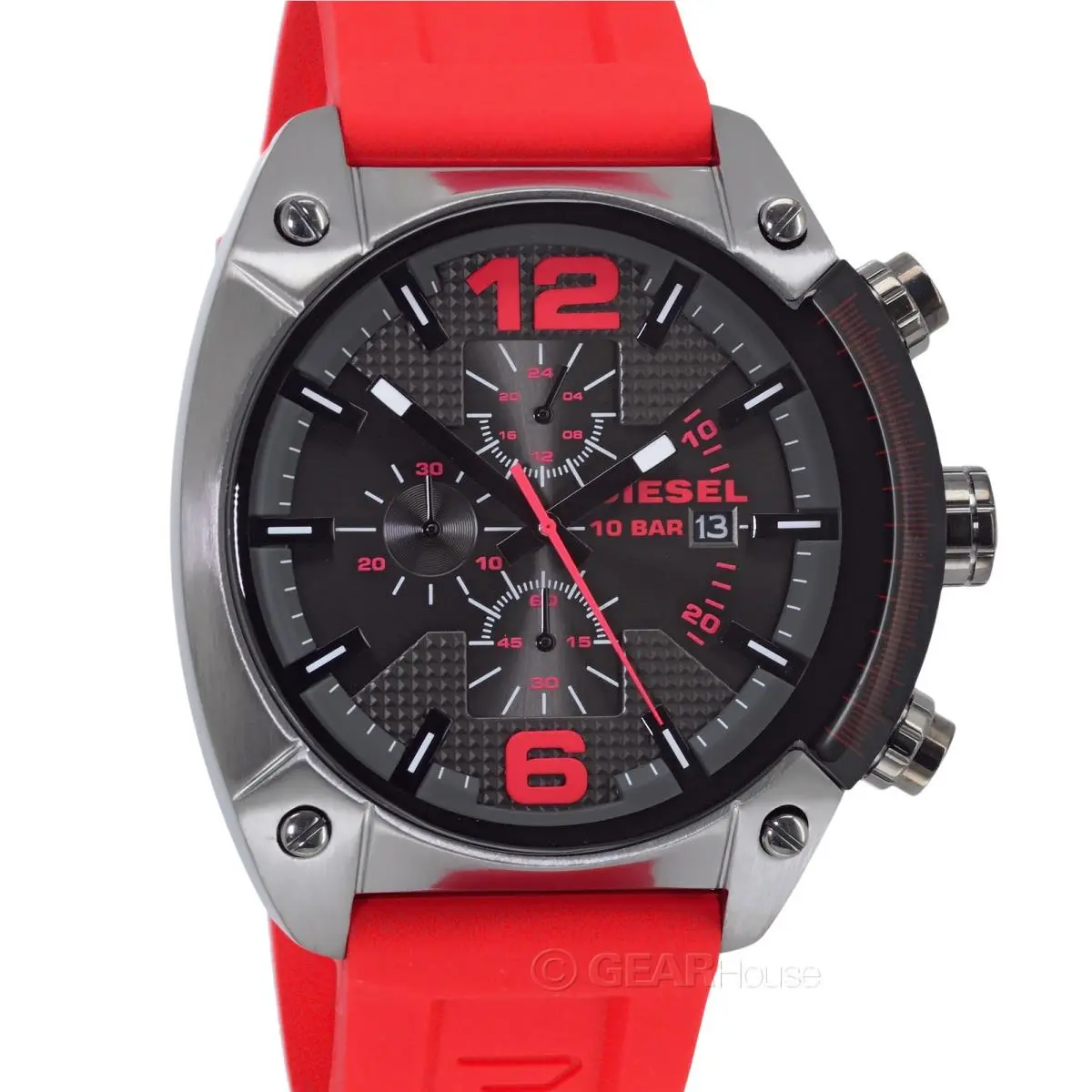 DZ4481 49mm Gun Metal Stainless Steel Case Red Silicone Strap Mens Watch by Diesel
