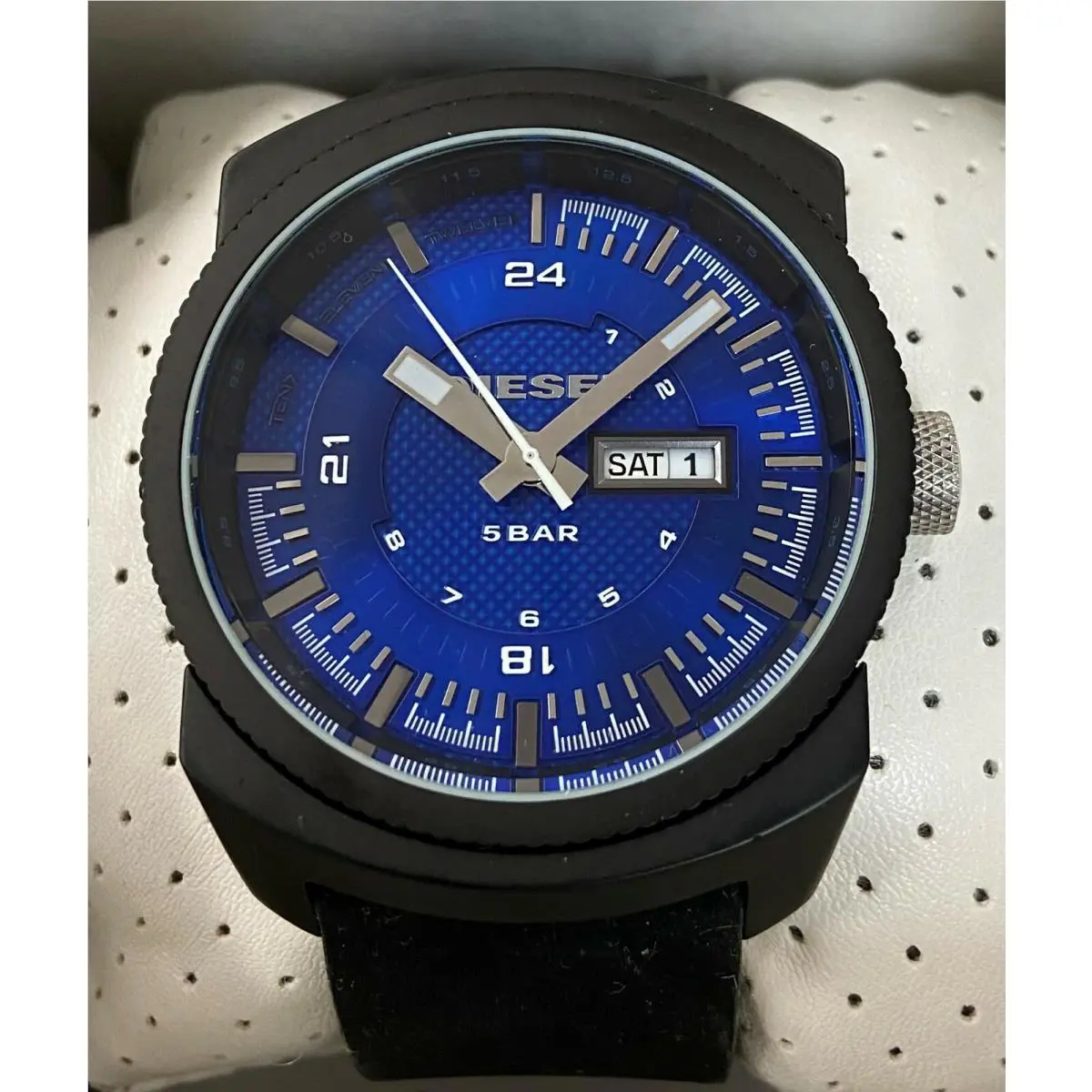 Mens Diesel F-stop Blue Dial Black Silicone Strap Watch DZ1407