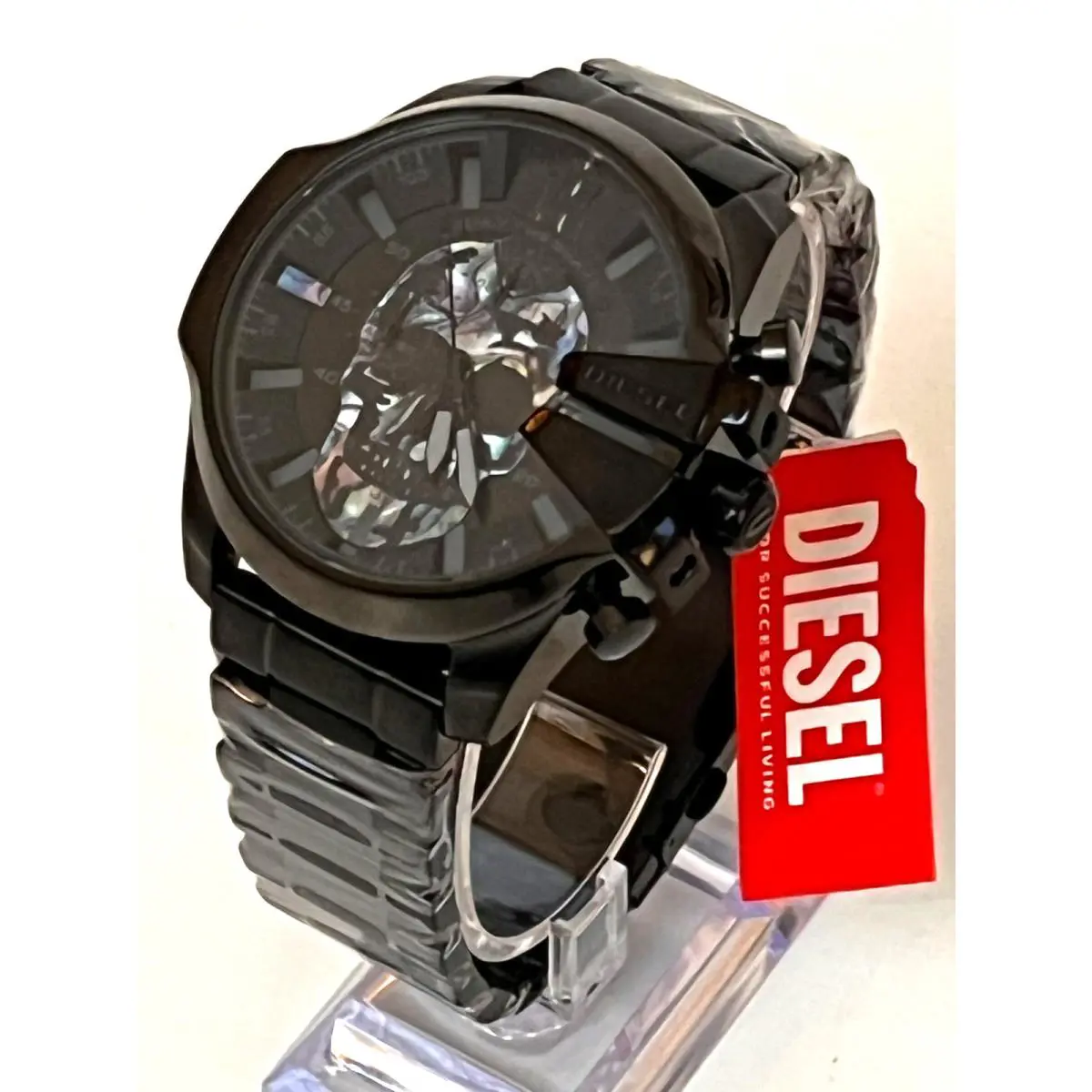 Diesel DZ4582 Mens Mega Chief Chronograph Black Skull S/steel Watch Bnwtib