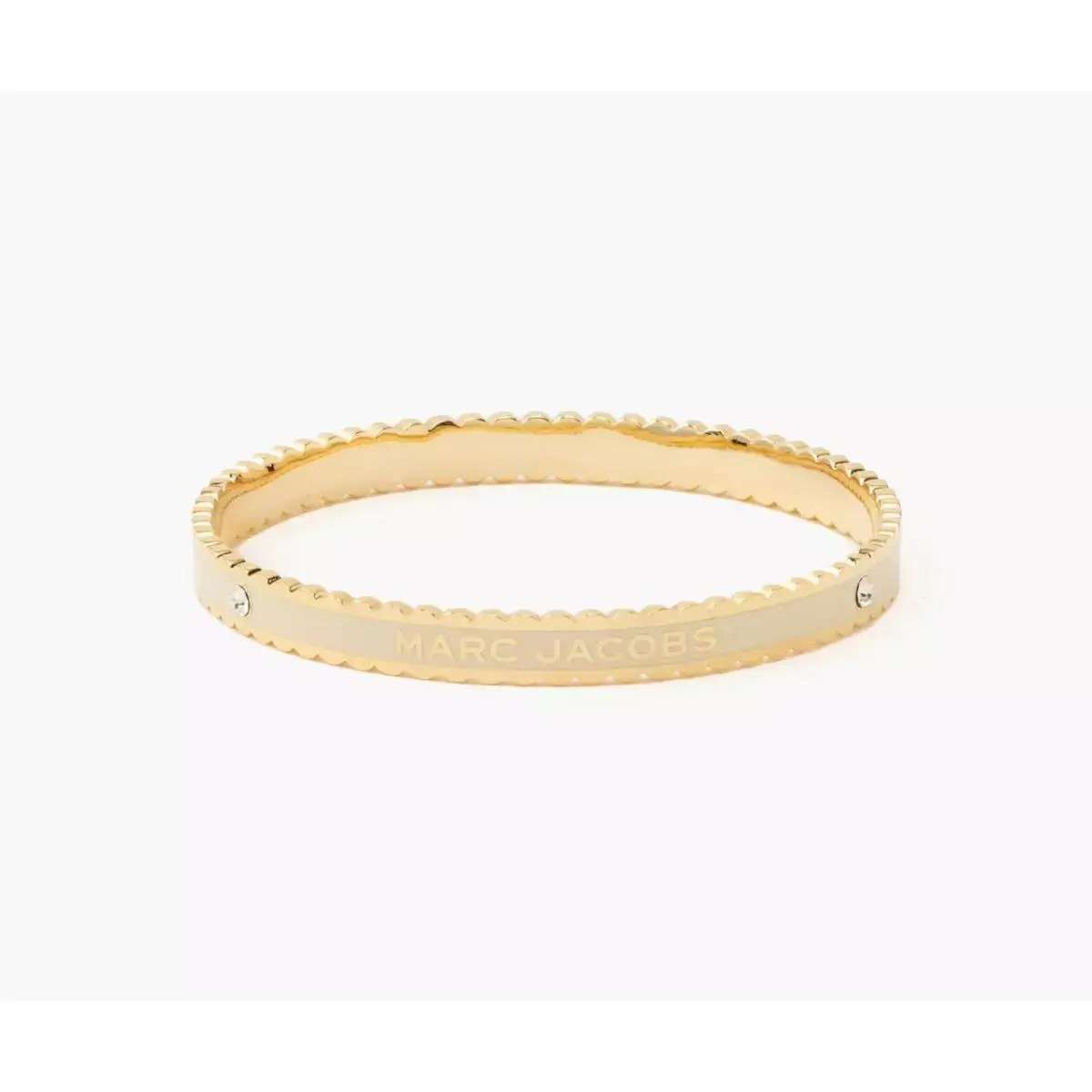 Marc Jacobs Signed Bangle Bracelet Cream Gold Round 2.75 in Pouch