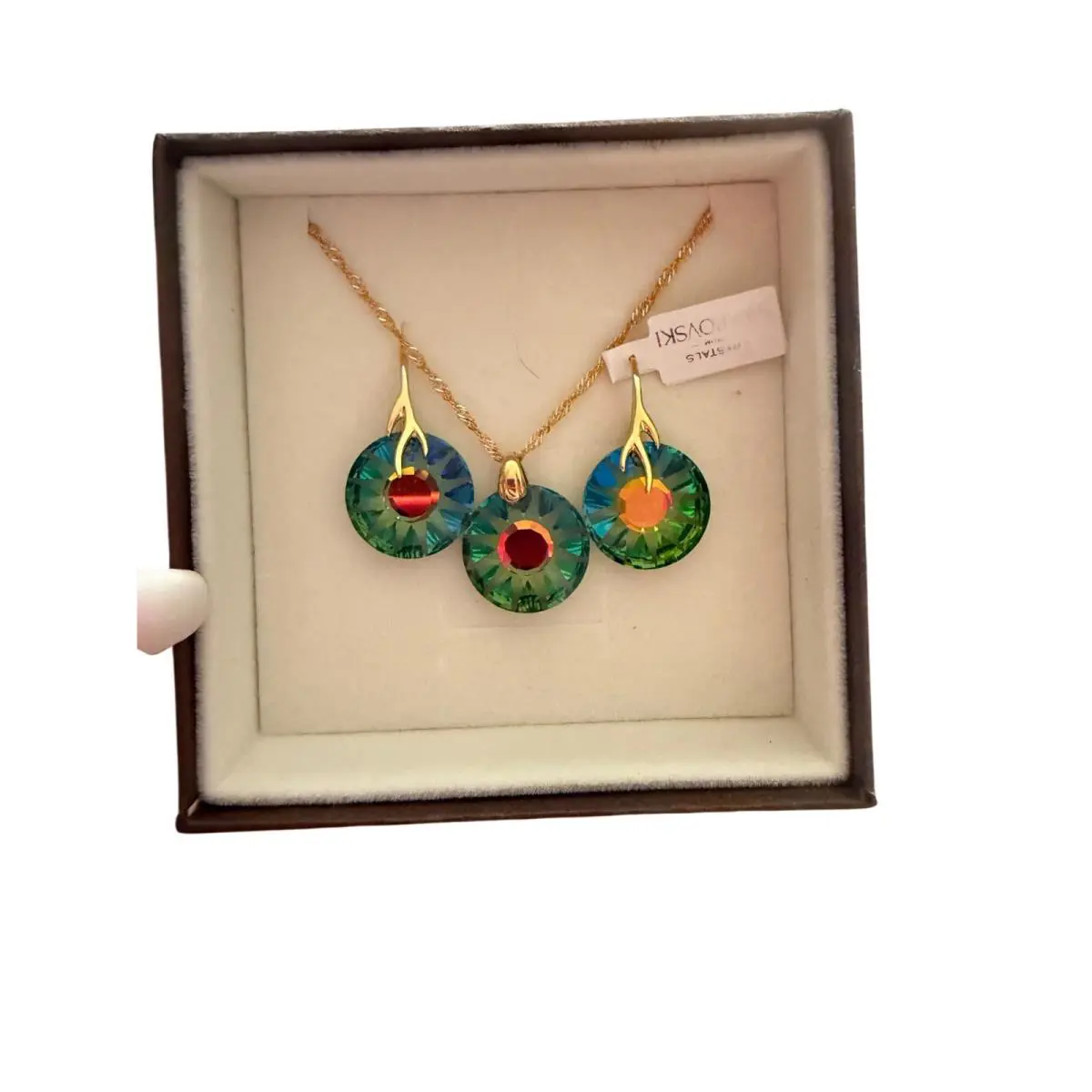 Swarovski Crystal Necklace Earrings Set Gold-plated Sterling Silver Multicolor