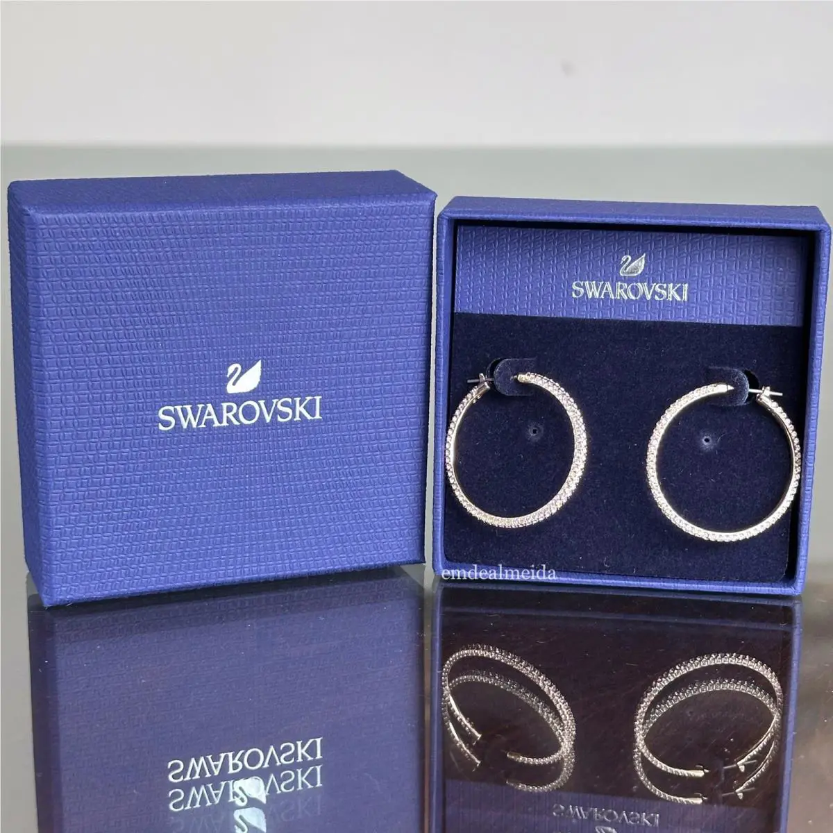 Swarovski Crystal Rose Gold Tone Stone Large Hoop Earrings 5383938