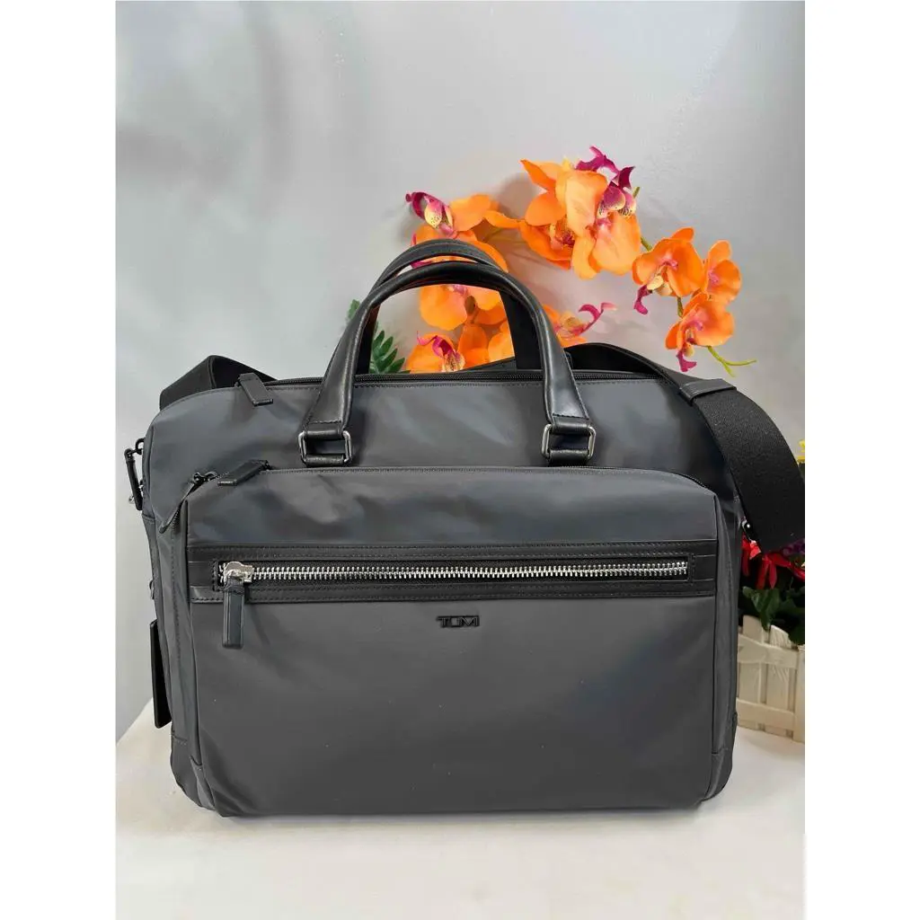 Tumi Oakfield Dark Gray Durable Nylon Large Briefcase Messenger Bag