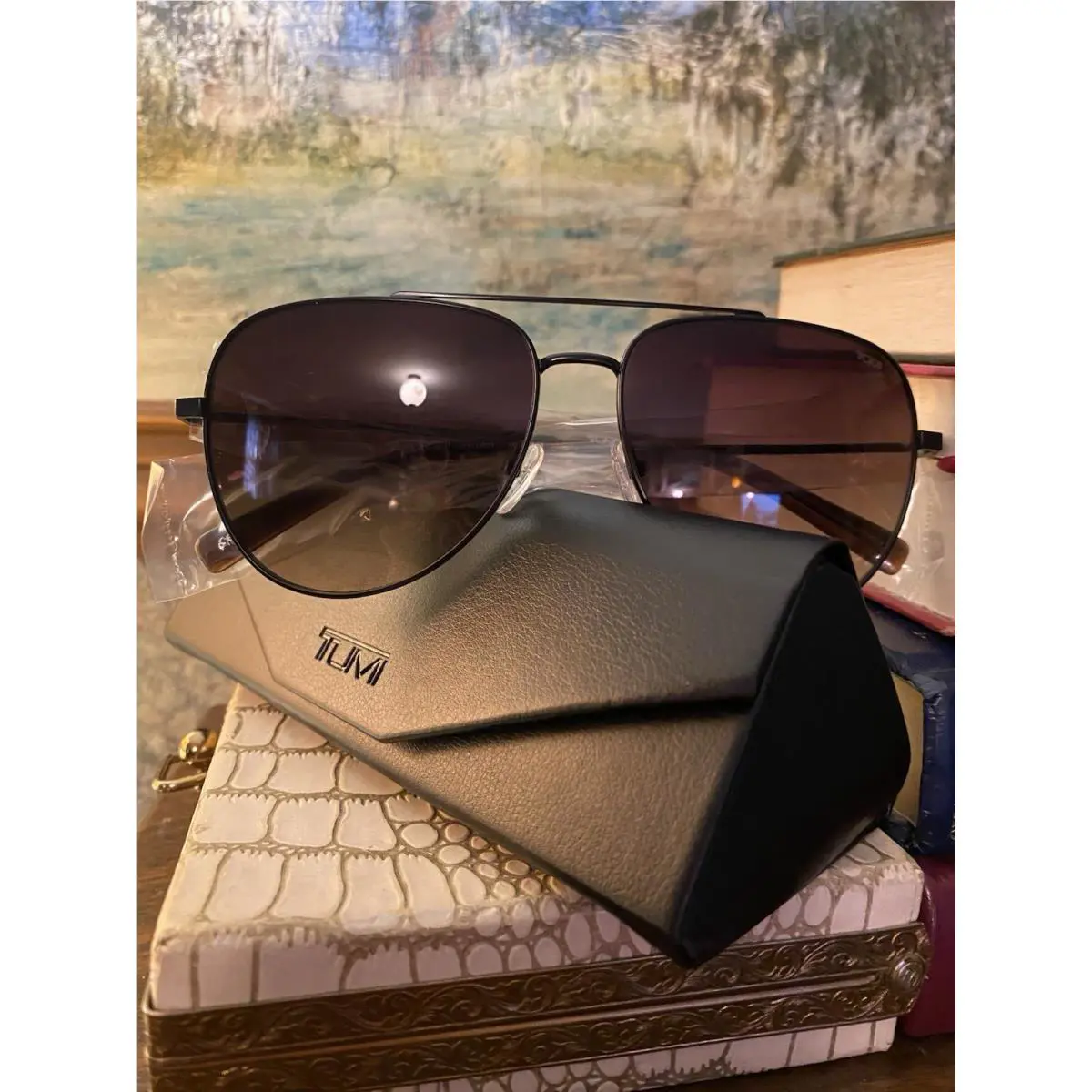 Tumi Sunglasses In Case De Rigo Rem STU008 59/15/145 Black Aviator