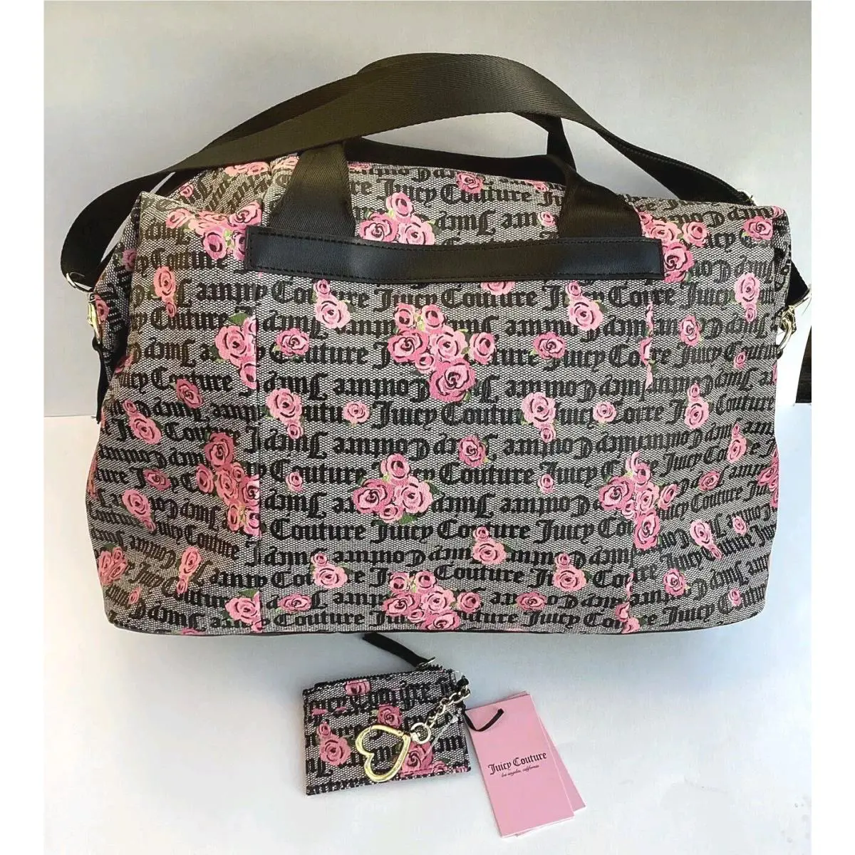 Large Juicy Couture Pink Bloom Weekender Matching Credit Card Wallet