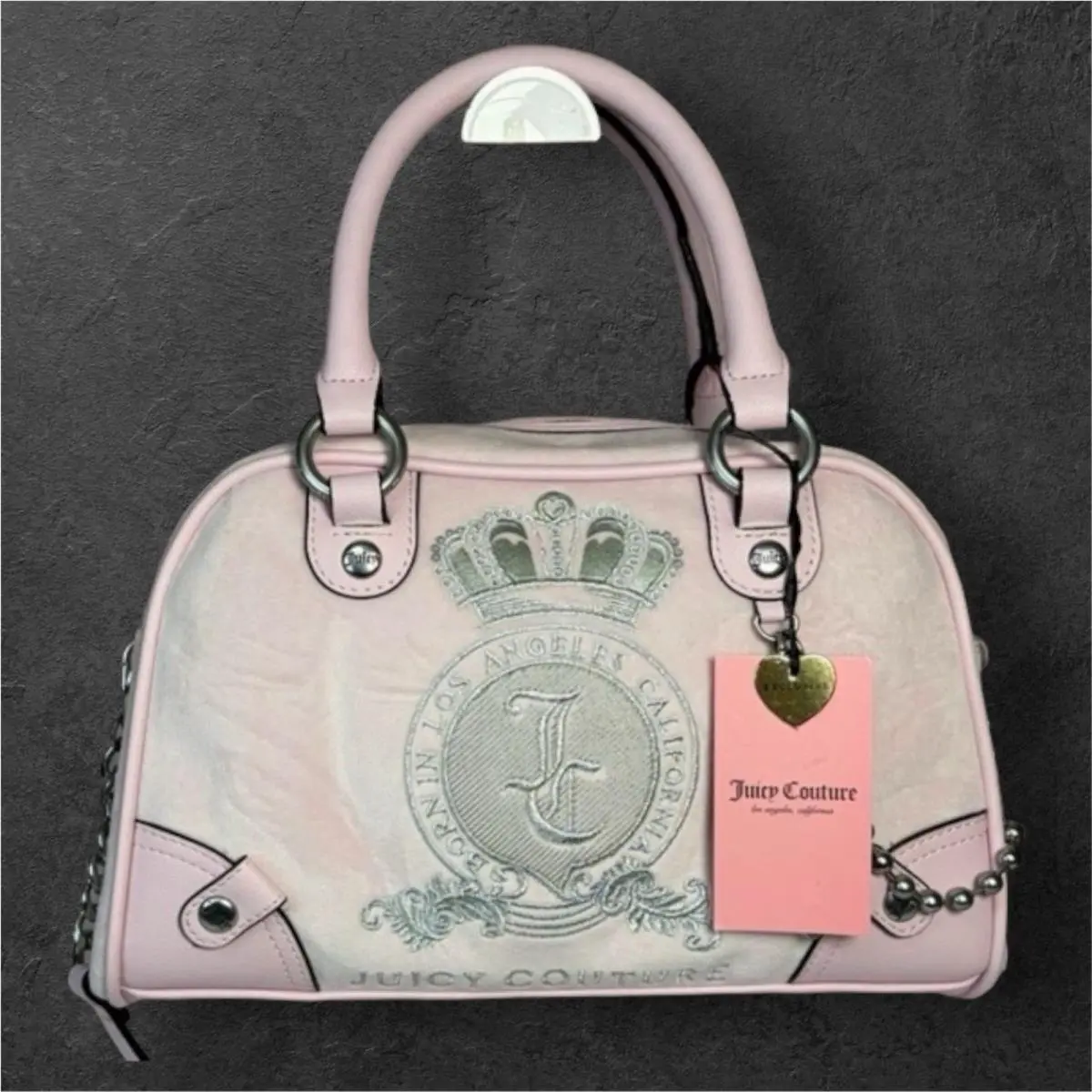 Juicy Couture Classic Lover Pink w/ Silver Embroidery Bowler Bag