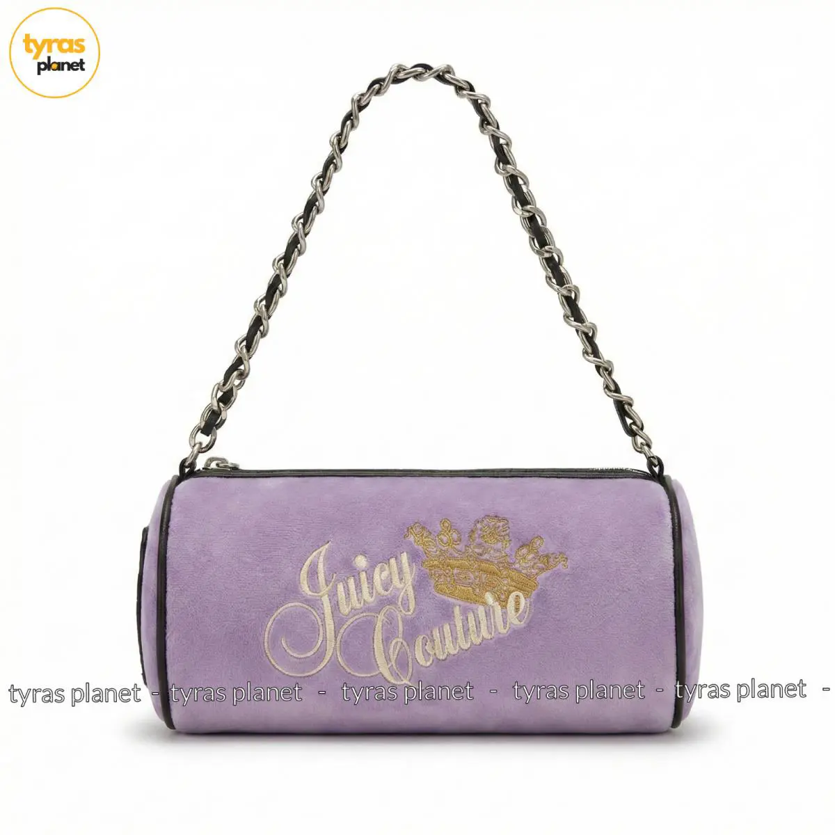 Juicy Couture Lavender Velour Barrel Bag Gold Crown Embroidery Chain Strap