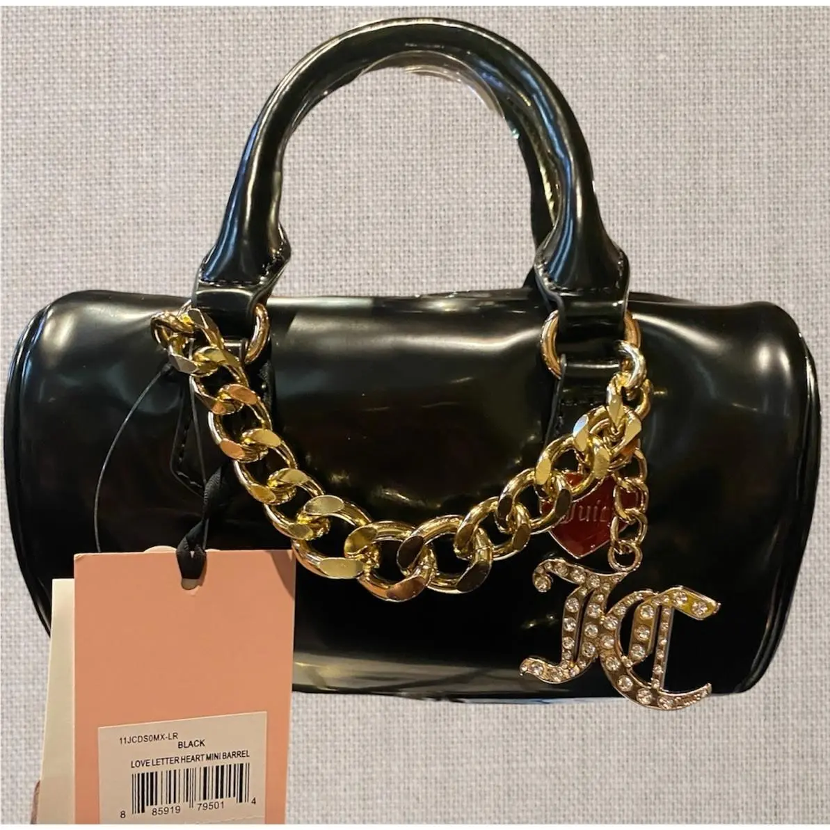 Juicy Couture Valentineslove Letter Black Heart Mini Barrel Bag W/chain Charms