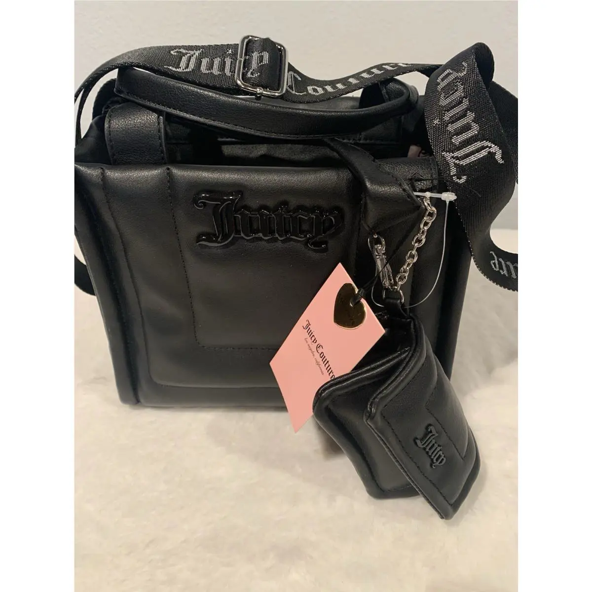 Juicy Couture Liquorice Academy Mini Quilted Handbag Coin Purse Logo Strap