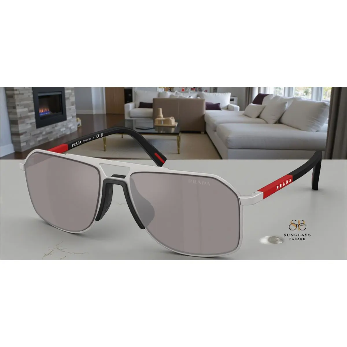Prada Linea Rossa PS B51S 18X80I Matte Silver Mirror Silver 56mm Mens Sunglasses