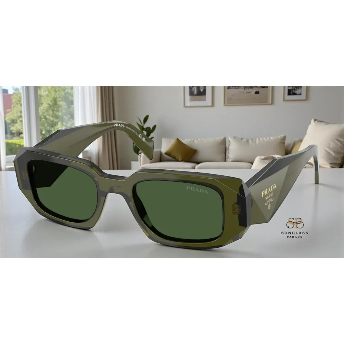 Prada PR 17WS 19Z1I0 Transparent Bottle Dark Green 49 mm Women`s Sunglasses