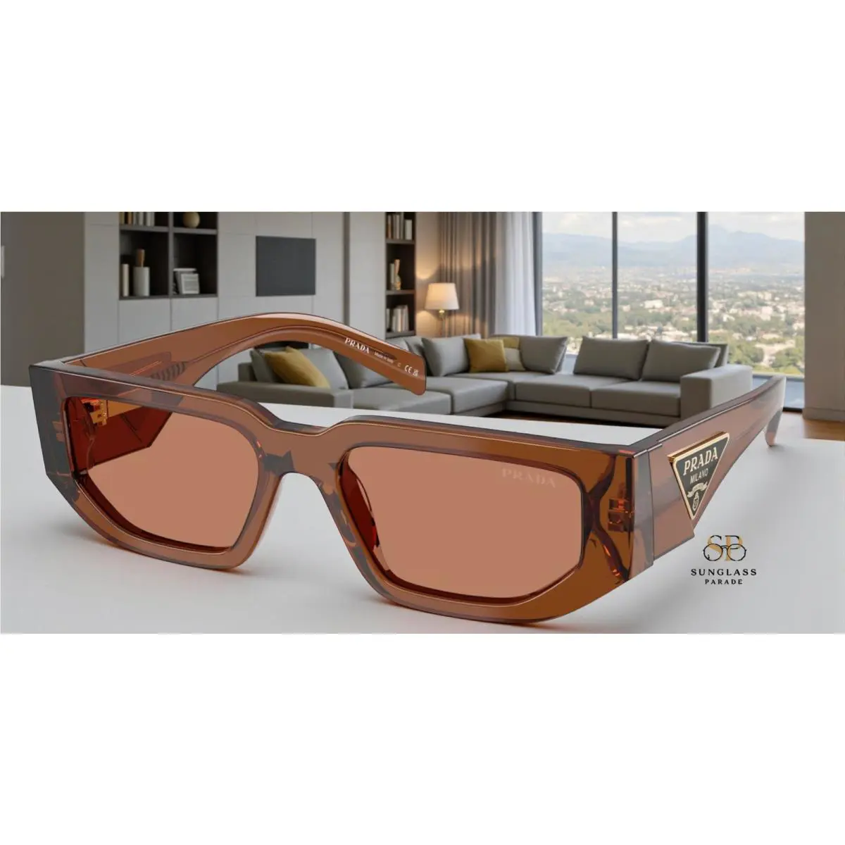 Prada PR 09ZS 20H90Q Dark Brown Transparent Brown 54 mm Men`s Sunglasses