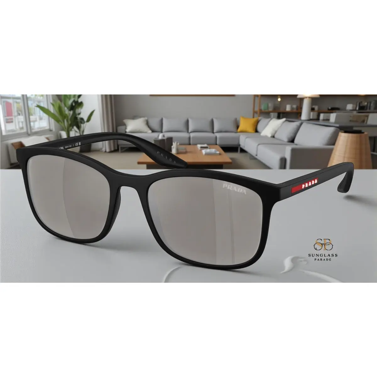 Prada Rossa PS A08S 1BO2B0 Matte Black Grey Mirror Silver 56 mm Men`s Sunglasses