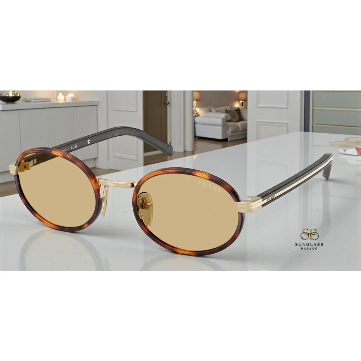 Prada PR B56S 21E10R Root Tortoise Lente Camomilla Bio 52 mm Women`s Sunglasses
