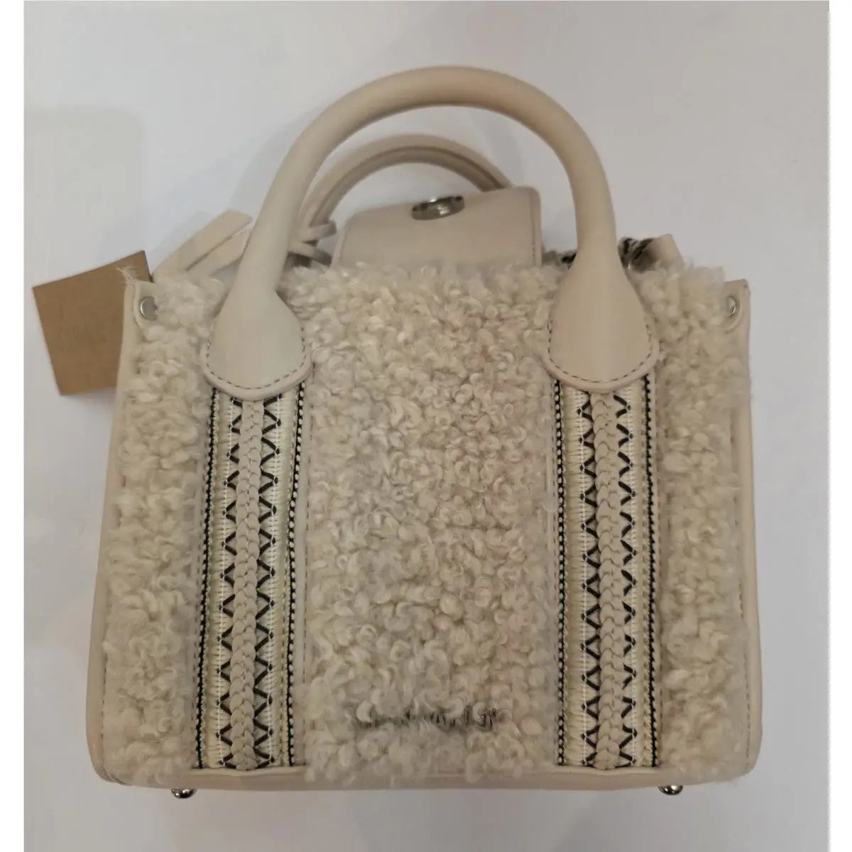 Steve Madden Selena Sherpa Mini Satchel Purse Handbag Crossbody 6 H 8 W Cream