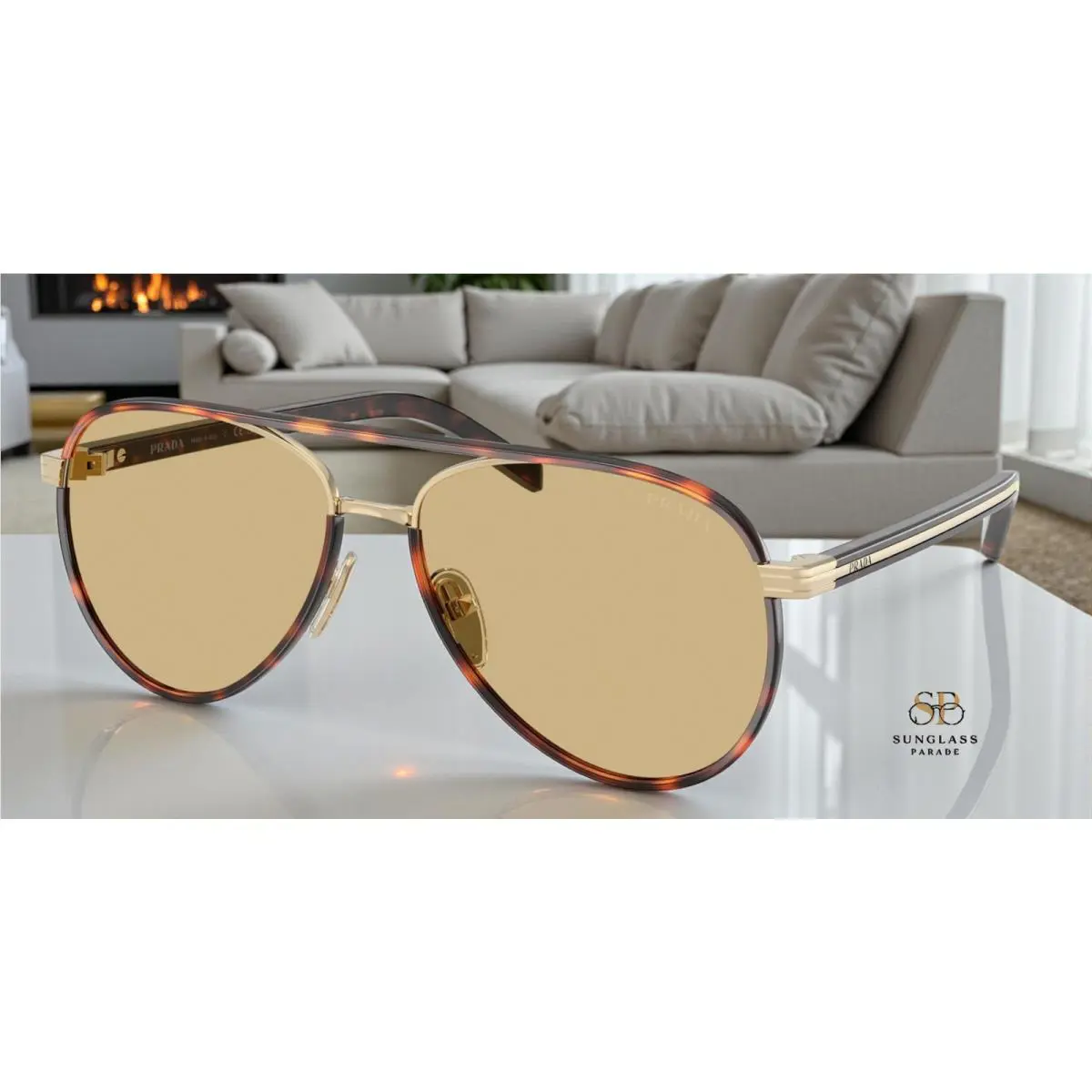 Prada PR B57S 21E10R Pale Gold Yellow 59 mm Women`s Sunglasses