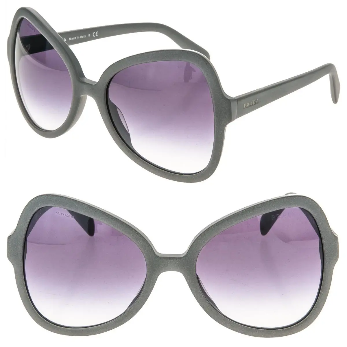 Prada PR05SS Soft Pop 05S Triangle Matte Grey Violet Sunglasses 05SS