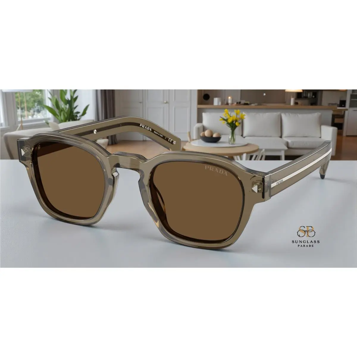 Prada PR A16SF 18T70F Transparent Terra Dark Brown 53 mm Men`s Sunglasses