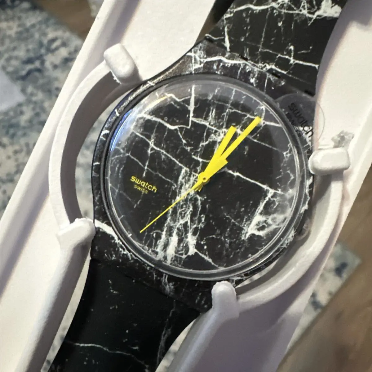Limited Edition Swiss Made Swatch Marmor Black Marbled Black 41mm Watch SUOB123