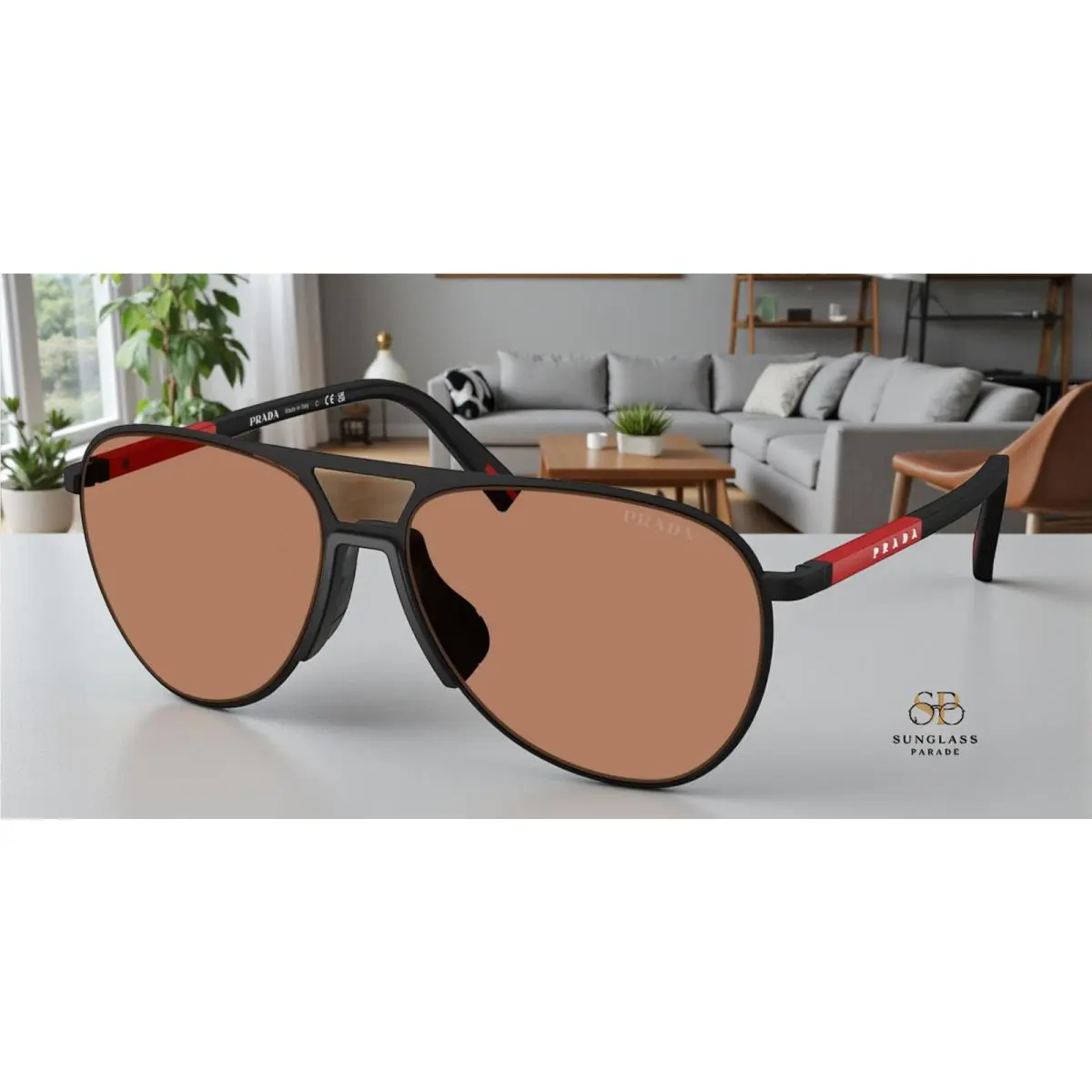Prada Linea Rossa PS 53ZS DG020D Black Rubbered Brown 59 mm Men`s Sunglasses