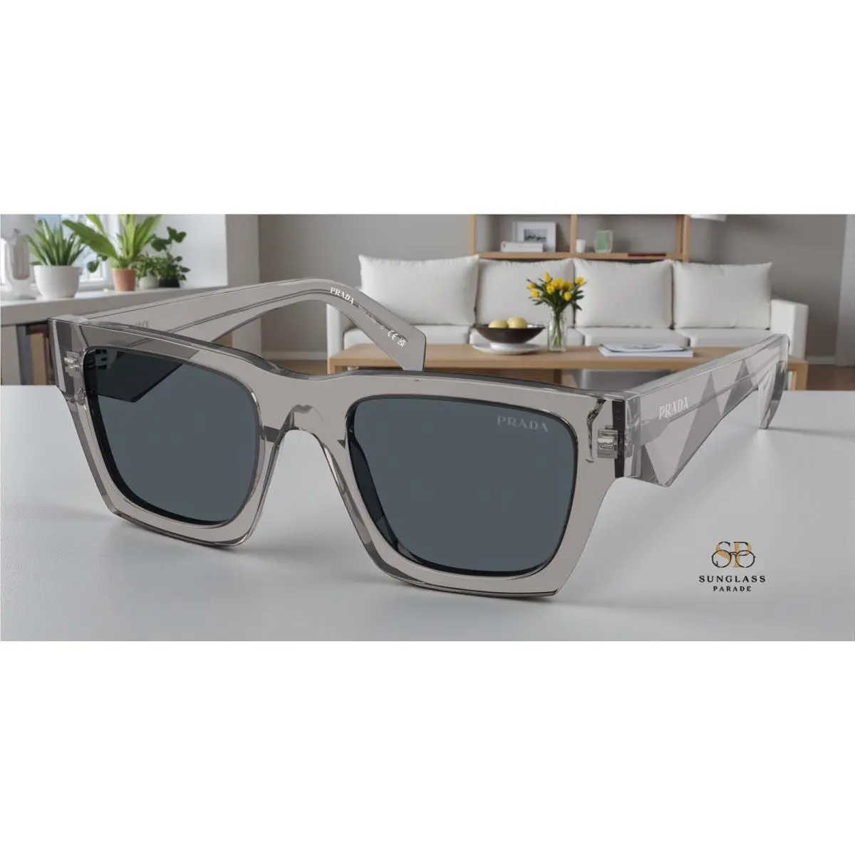Prada PR A06SF 16Z70B Transparent Dark Grey Dark Grey 54 mm Men`s Sunglasses
