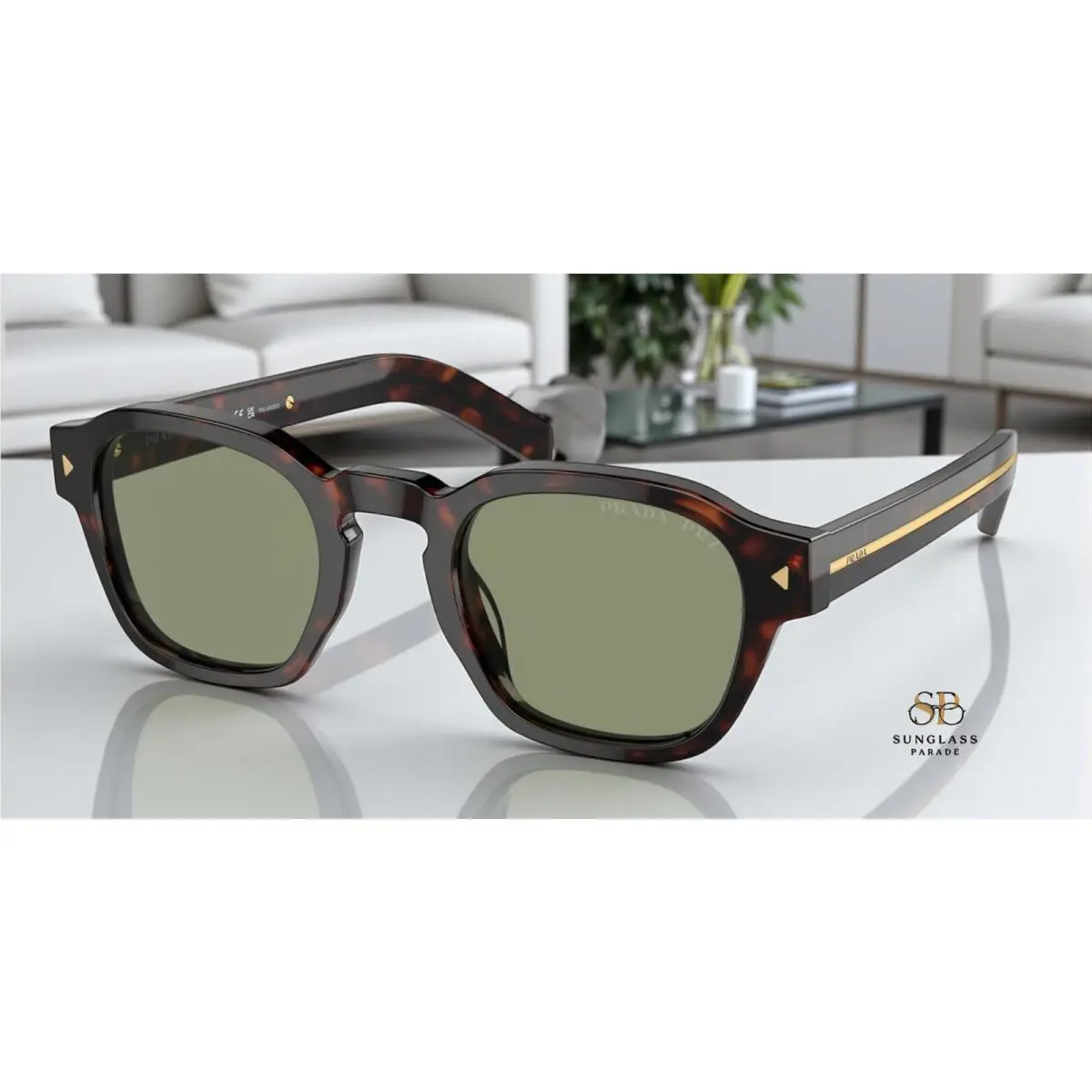 Prada PR A16S 17N20G Radica Tortoise Green Polarized 49 mm Men`s Sunglasses