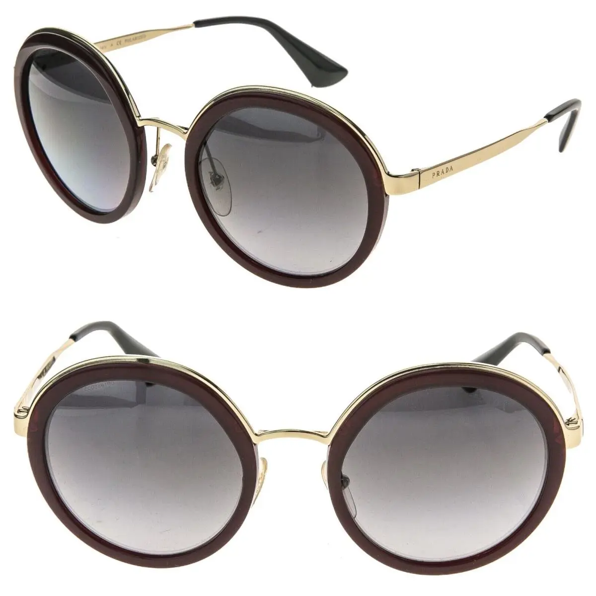 Prada Cinema 50T Round Metal Gold Burgundy Polarized Fashion Sunglasses PR50TS