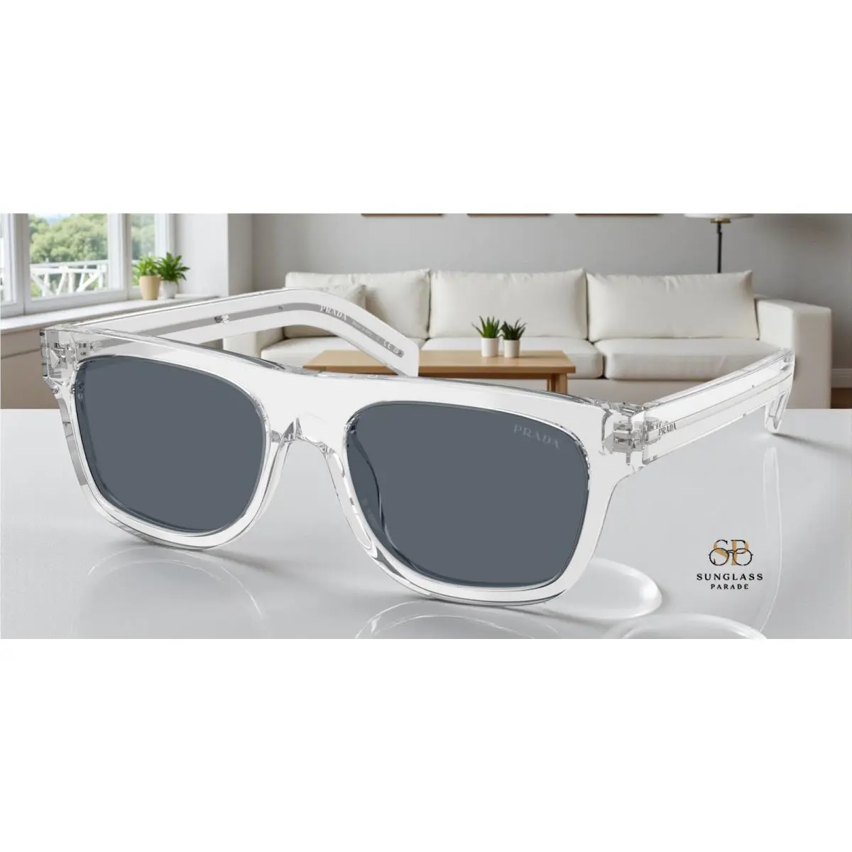 Prada PR B12S 12R07T Transparent Grey Dark Blue 55 mm Men`s Sunglasses