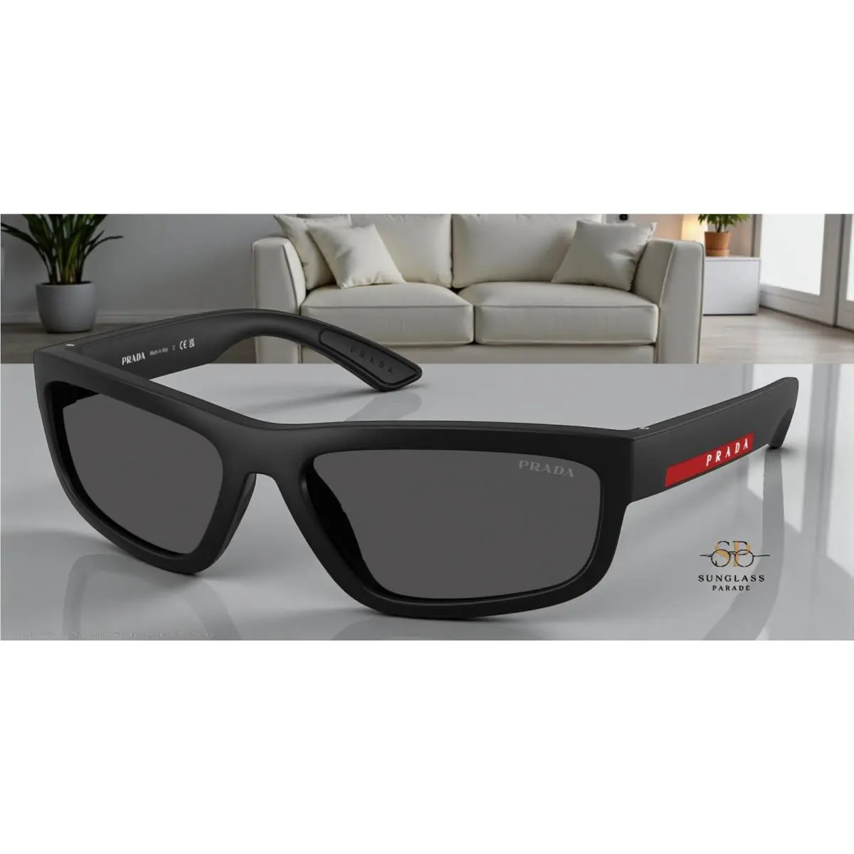 Prada Linea Rossa PS 05ZS DG006F Black Rubbered Dark Grey 59 mm Men`s Sunglasses